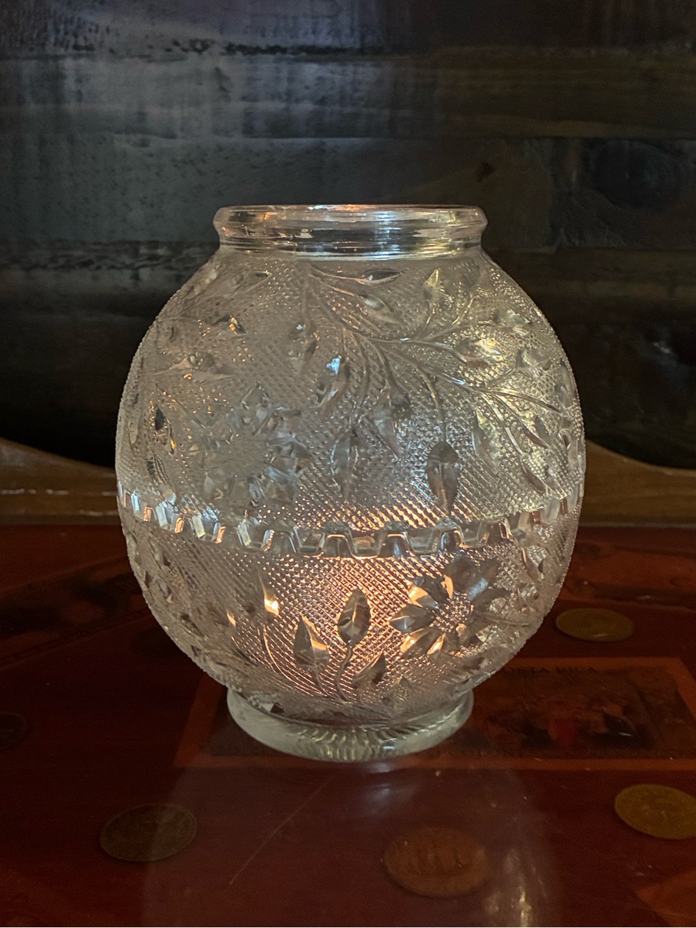 Vintage Fenton fireball fairy lamp with roselin pattern